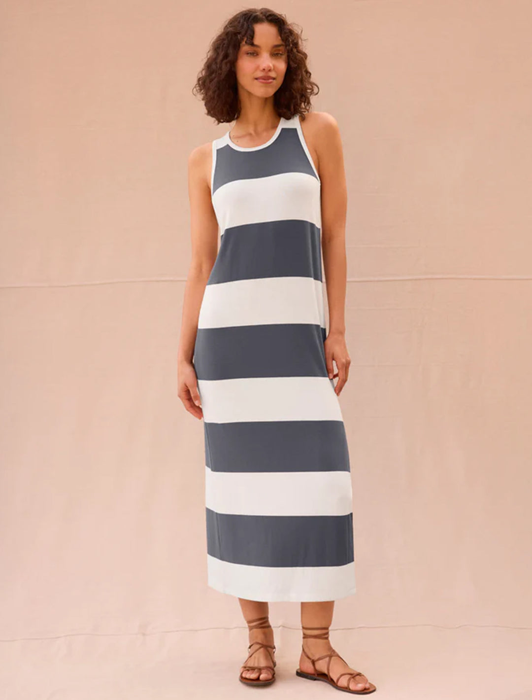 jenna stripe dress in white and ink
