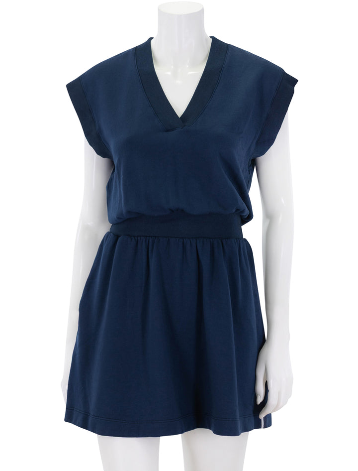 softest fleece v-neck dress in navy