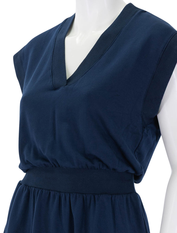 softest fleece v-neck dress in navy