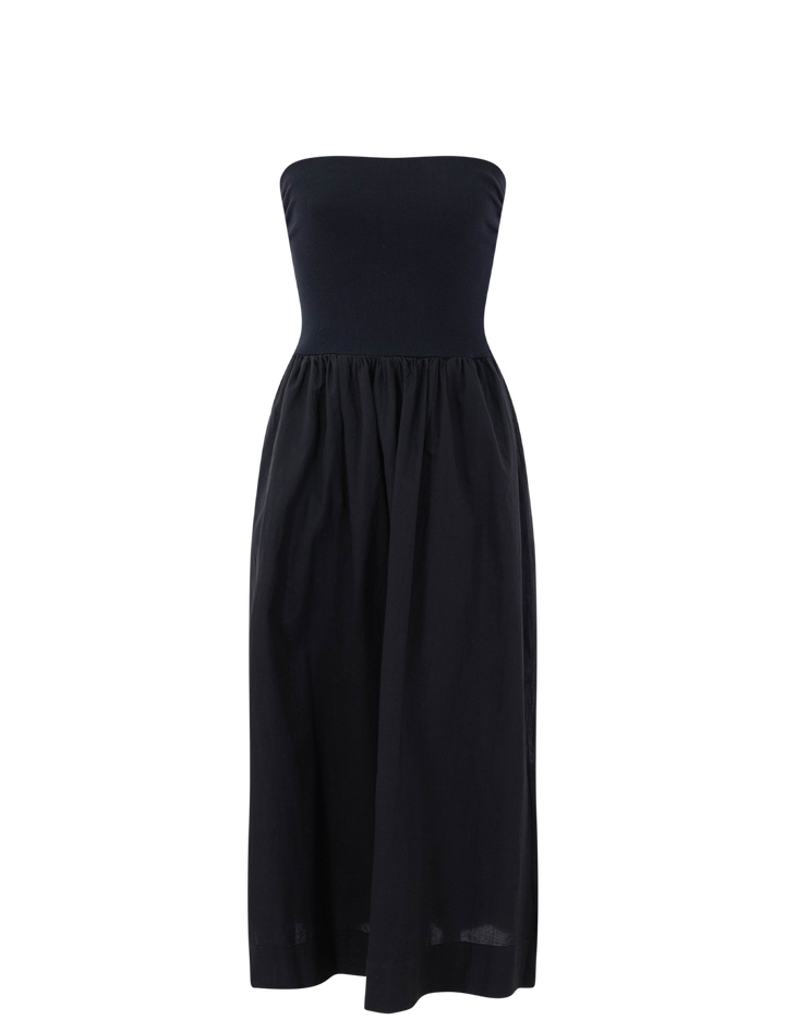 mixed media jersey and voile dress in black
