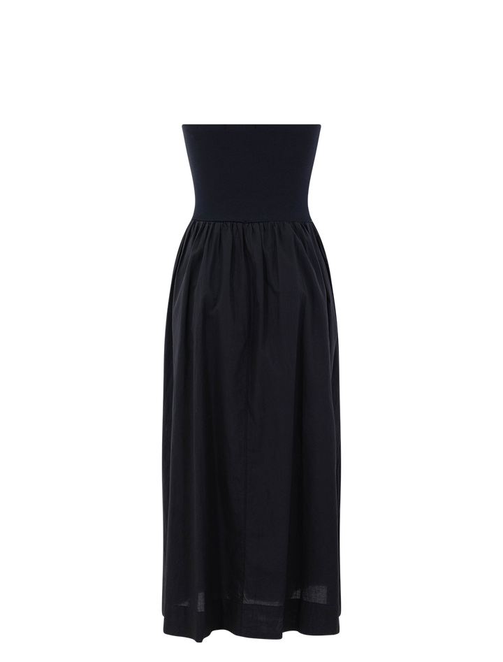mixed media jersey and voile dress in black