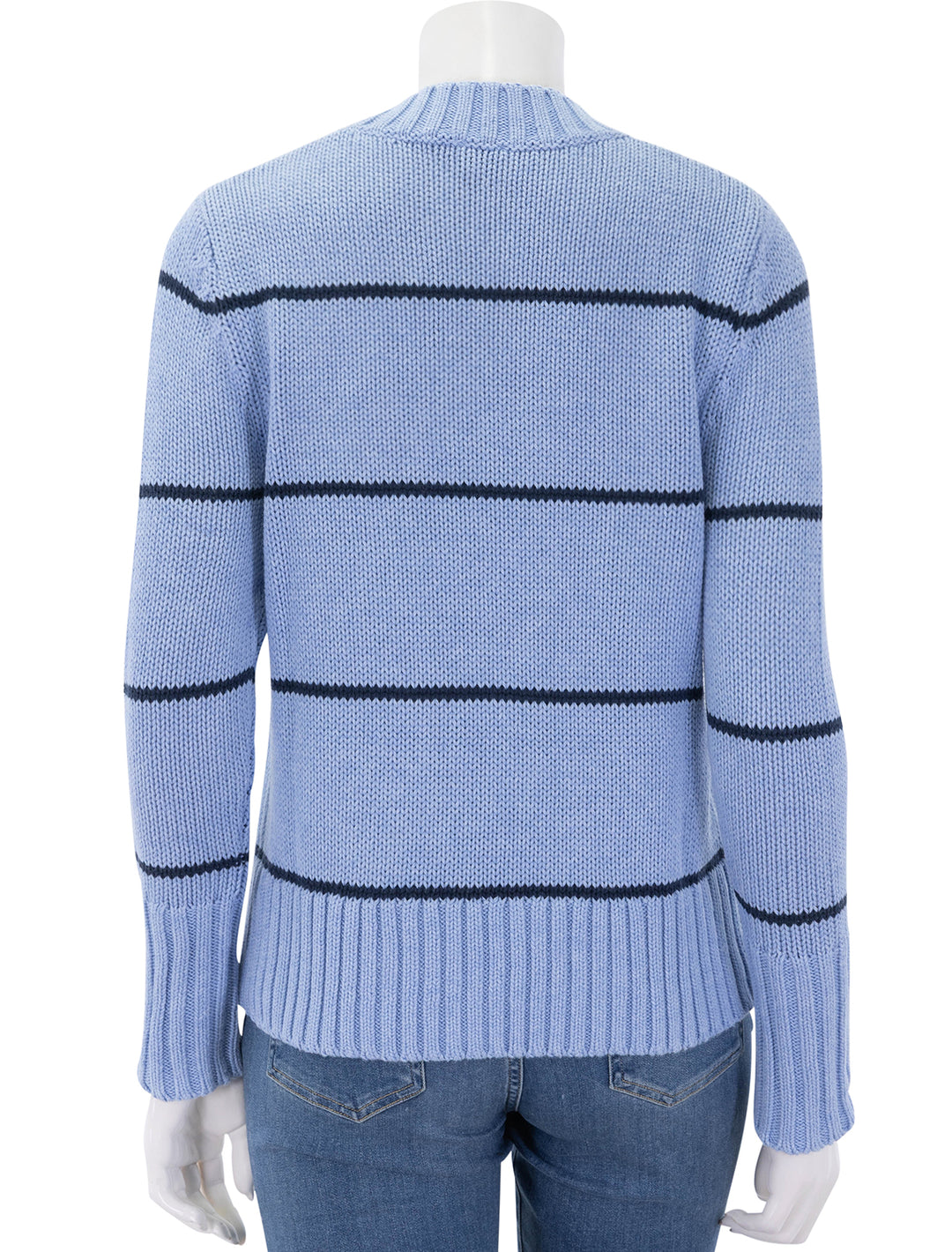 the tatum pullover in heather blue and navy ministripe