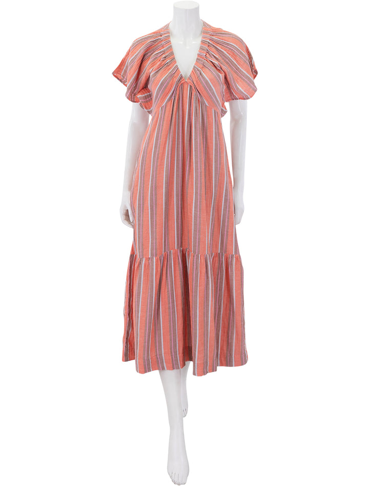 gauze stripe dress in bright coral