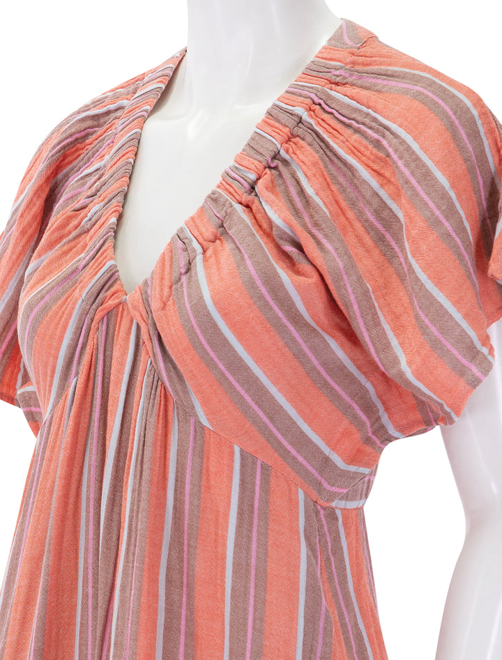 gauze stripe dress in bright coral