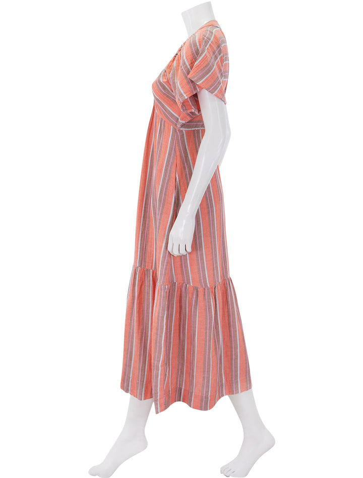 gauze stripe dress in bright coral