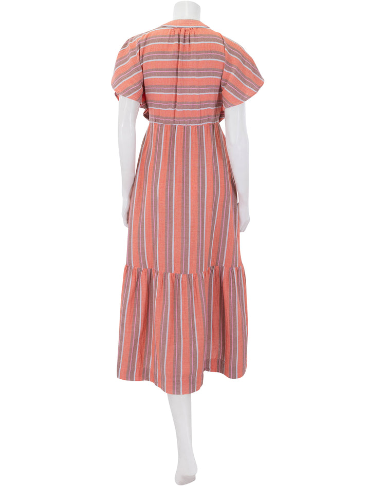 gauze stripe dress in bright coral
