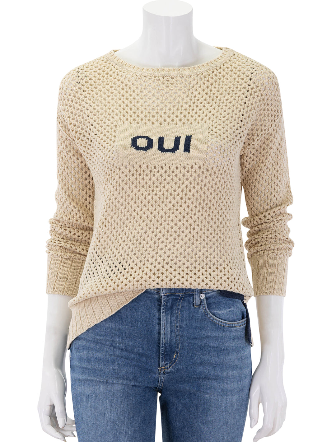 front view of mesh long sleeve oui sweater