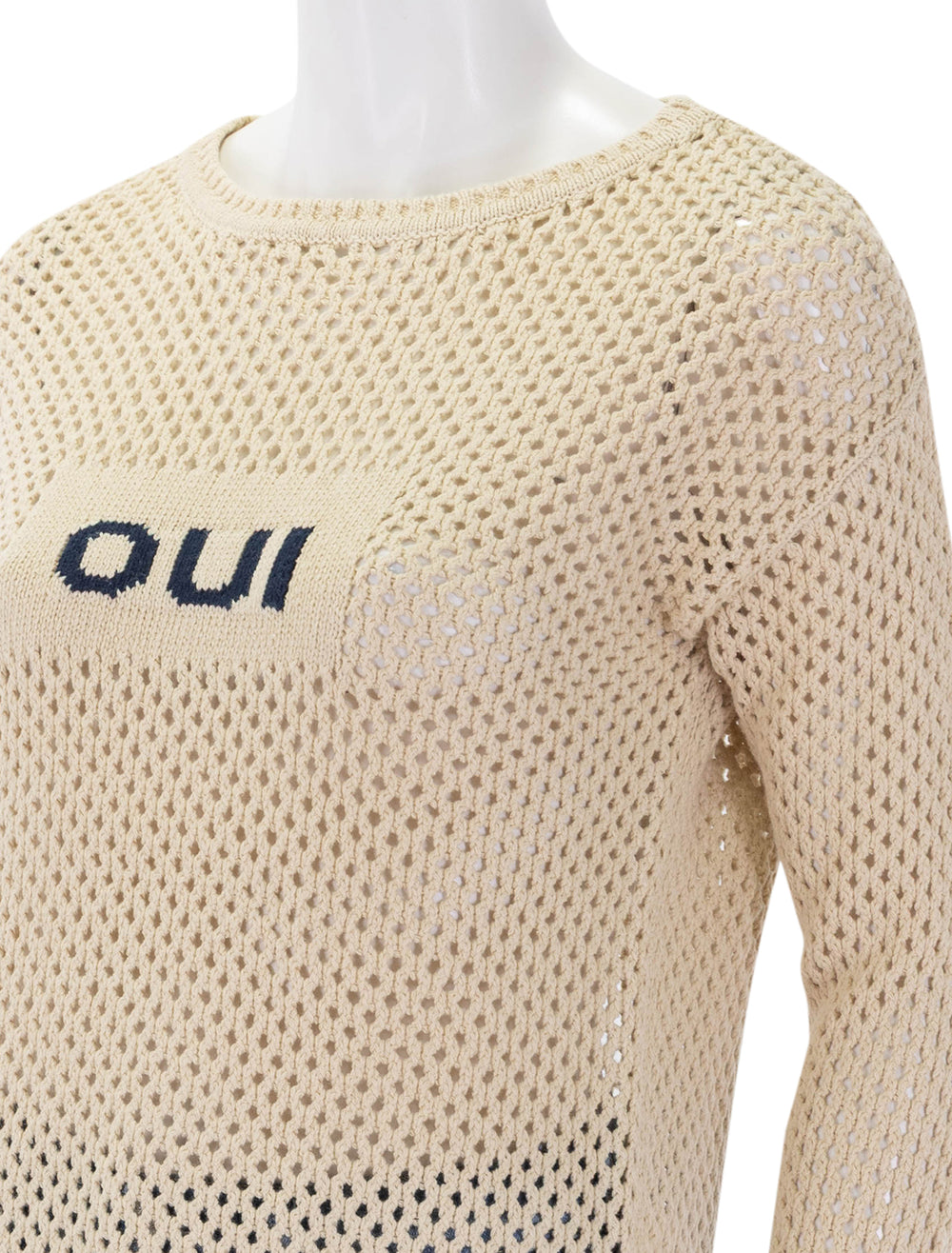 close up view of mesh long sleeve oui sweater