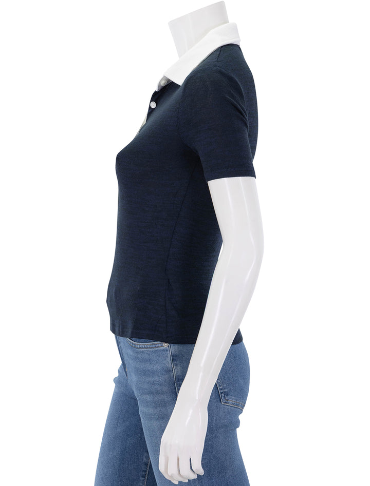 the knit button down short sleeve polo in navy
