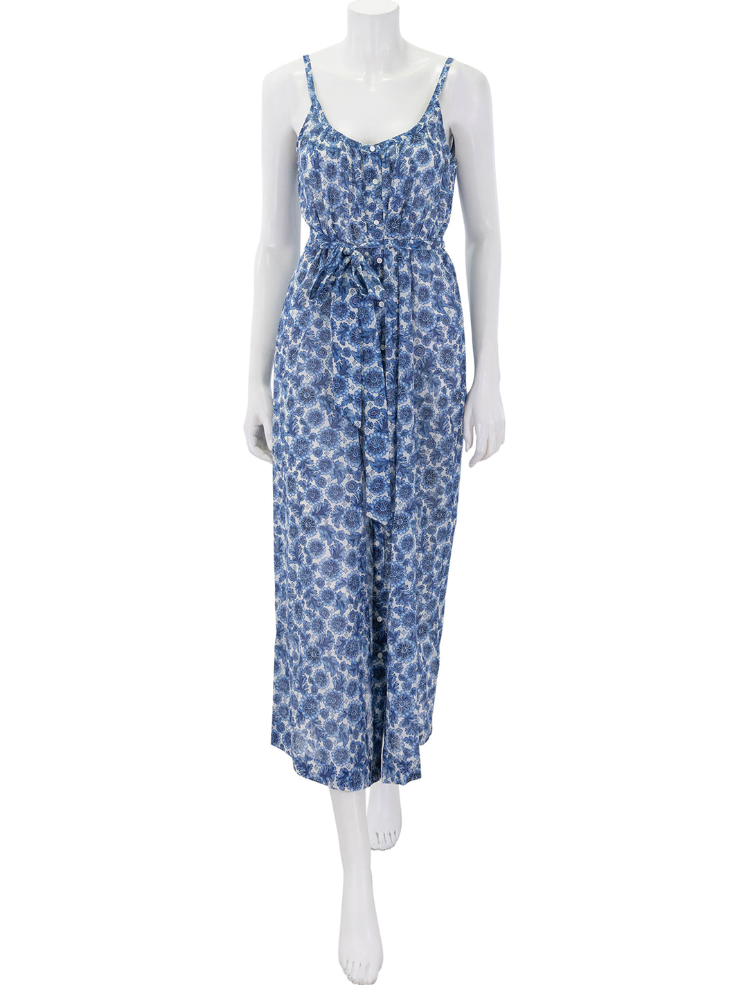 front view of nevita dress in blue soleil fleur