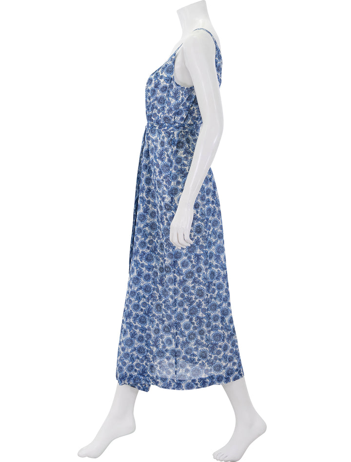 side view of nevita dress in blue soleil fleur