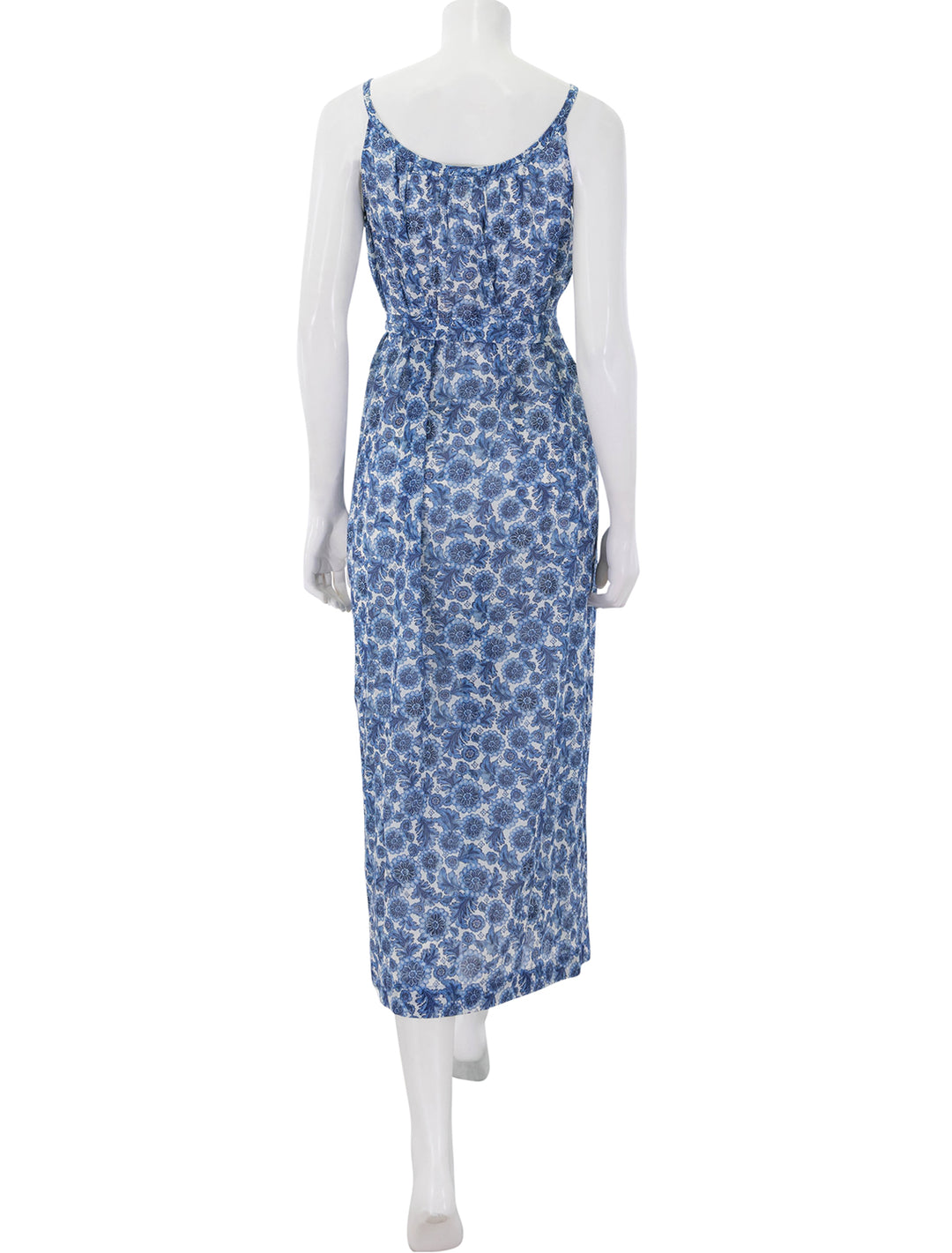 back view of nevita dress in blue soleil fleur
