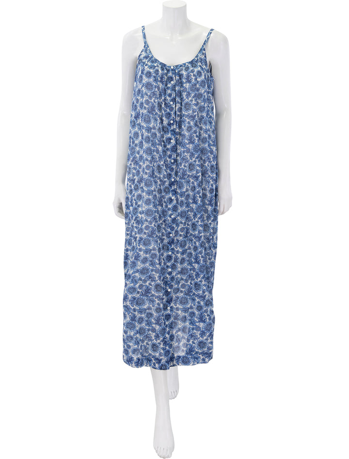 front view of nevita dress in blue soleil fleur untied