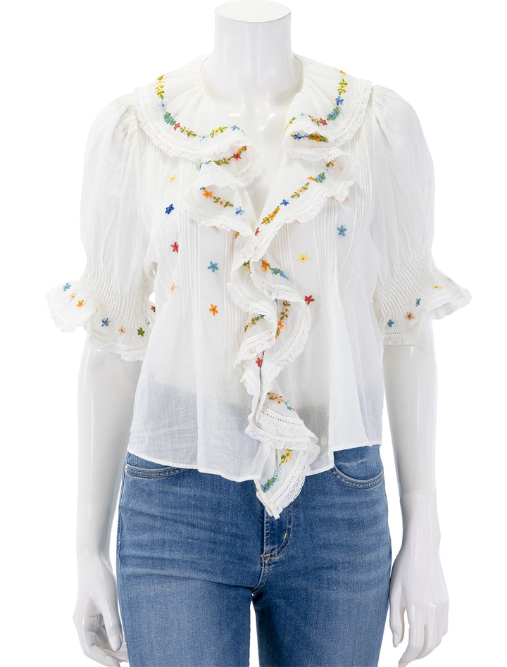 embroidered hettie top in sea salt