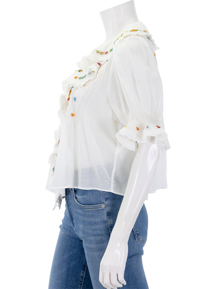 embroidered hettie top in sea salt