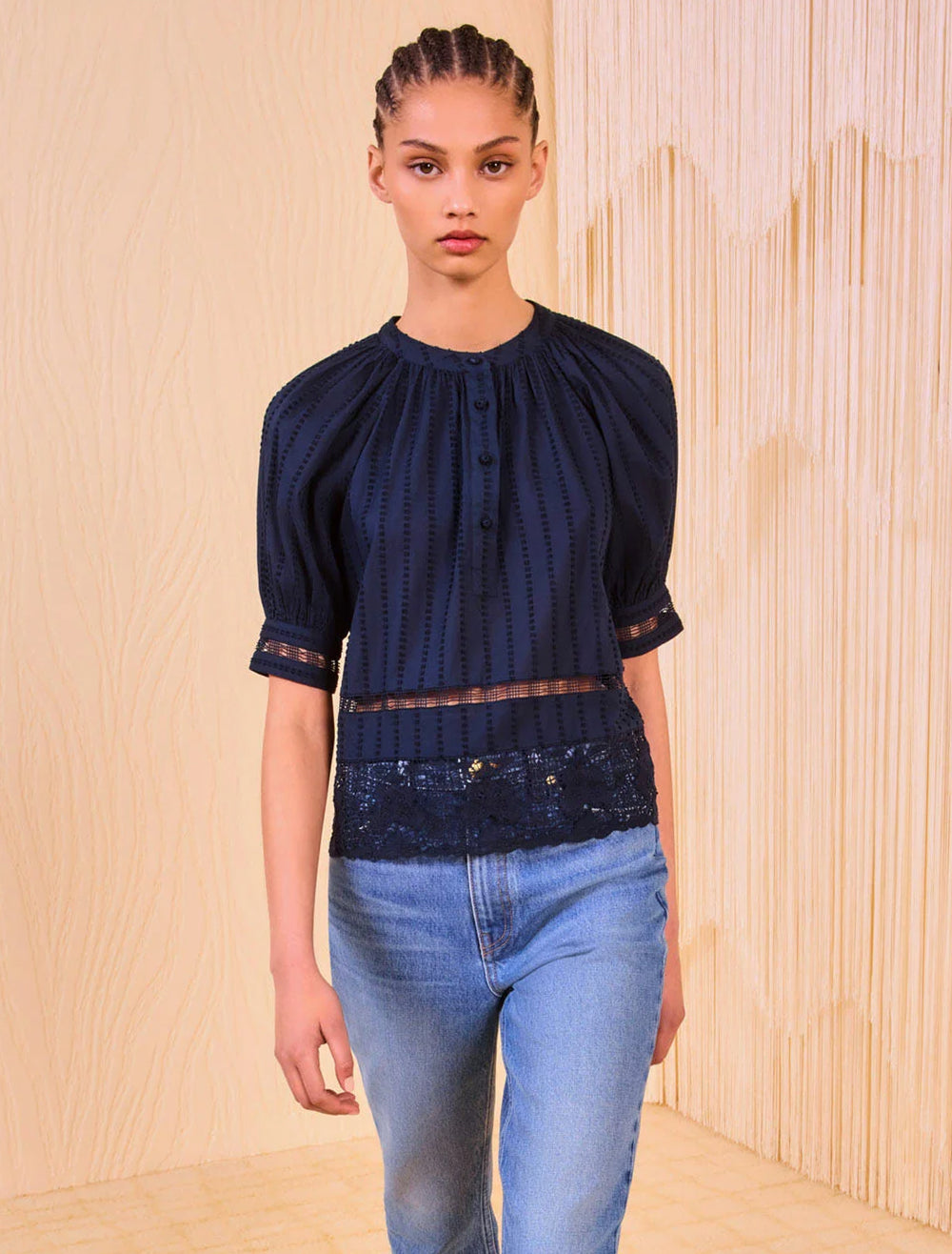 model wearing faye top in midnight