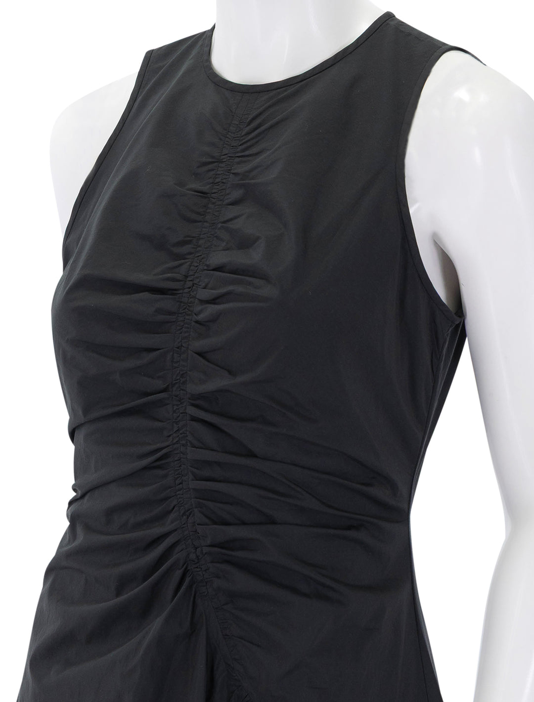assymetrical ruched tank dress in black