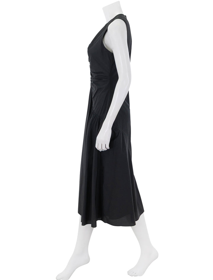 assymetrical ruched tank dress in black