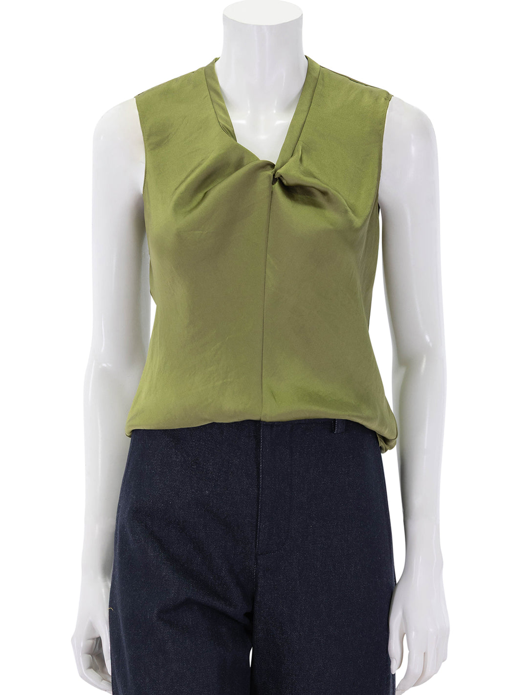 front view of twist scoop top in avocado