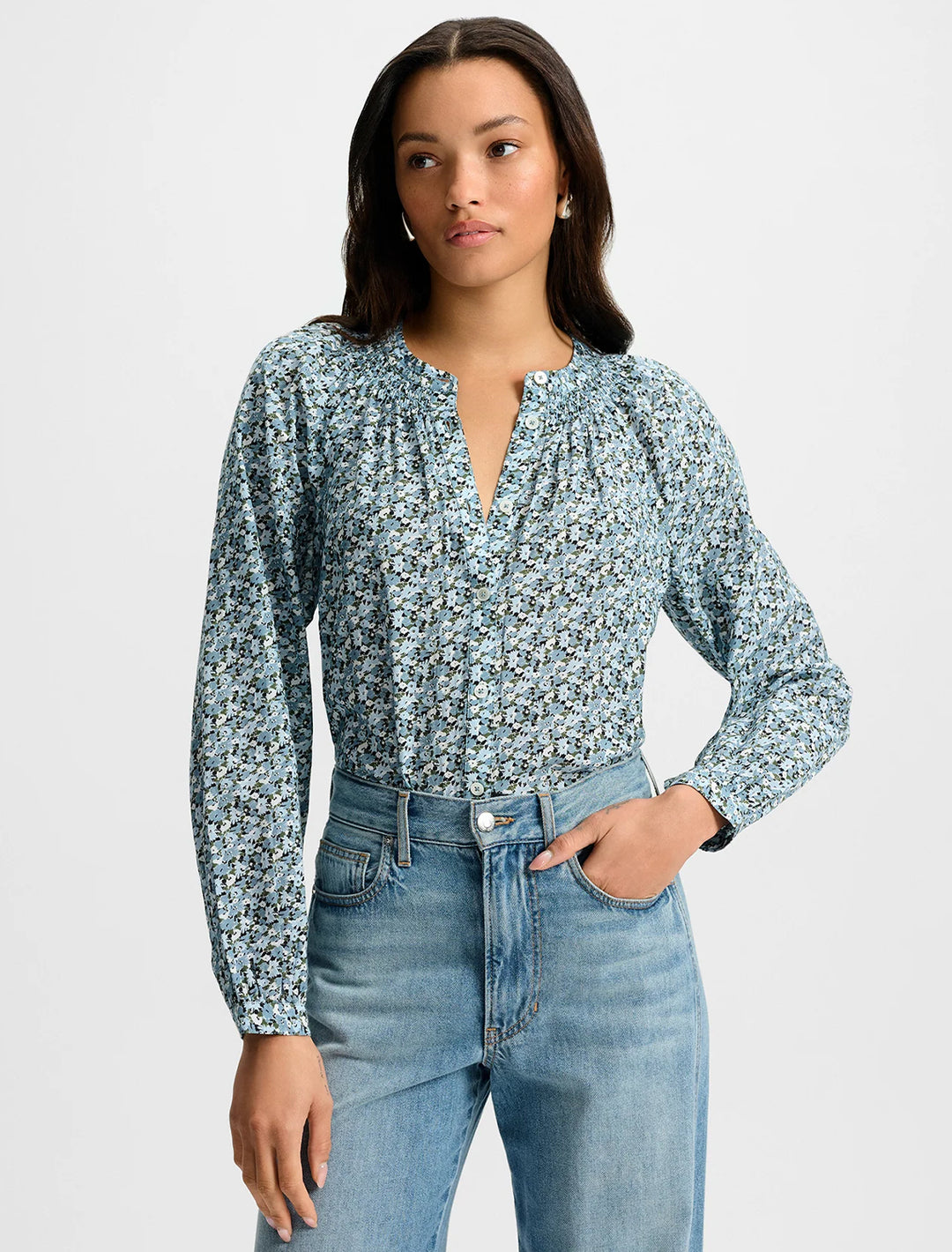 madge blouse in lake mist print