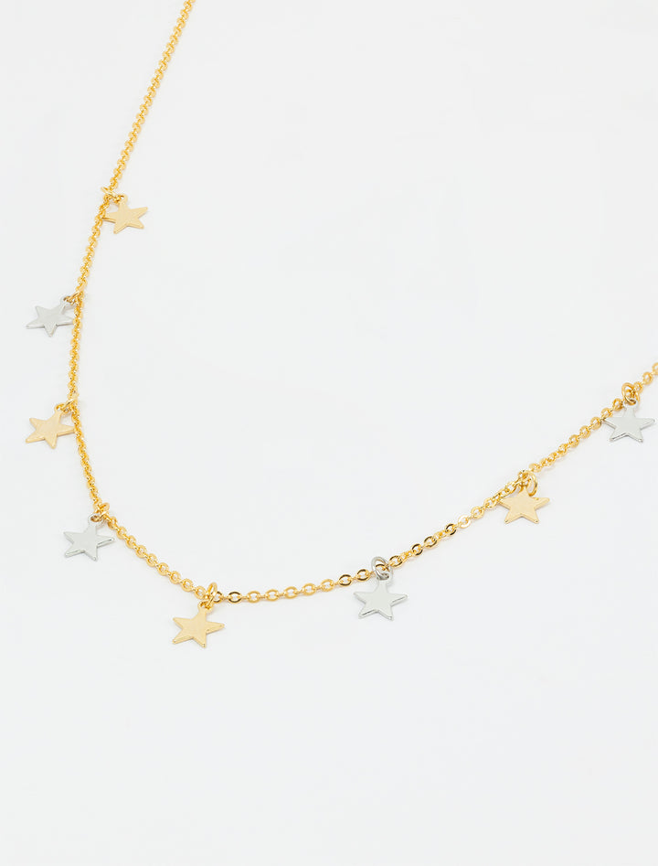 two tone star dangle necklace