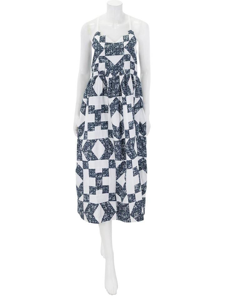 ana patchwork print tank dress in navy quilt