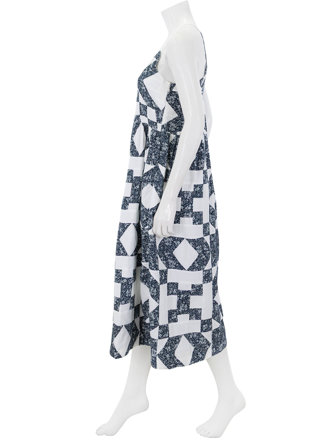ana patchwork print tank dress in navy quilt