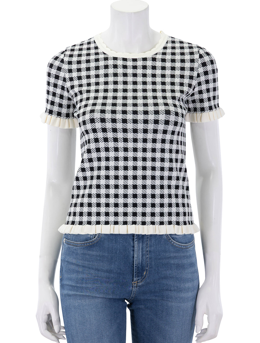 front view of saige gingham knit top