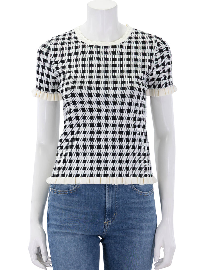 front view of saige gingham knit top