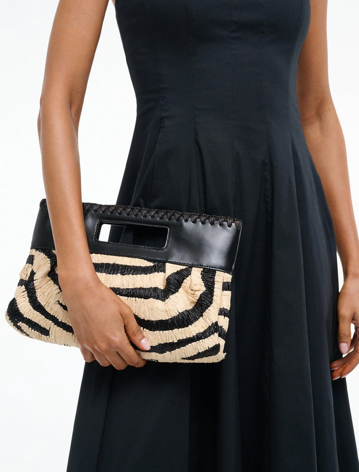 lena clutch in zebra raffia
