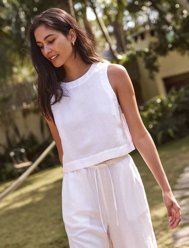 quinn linen tank in white