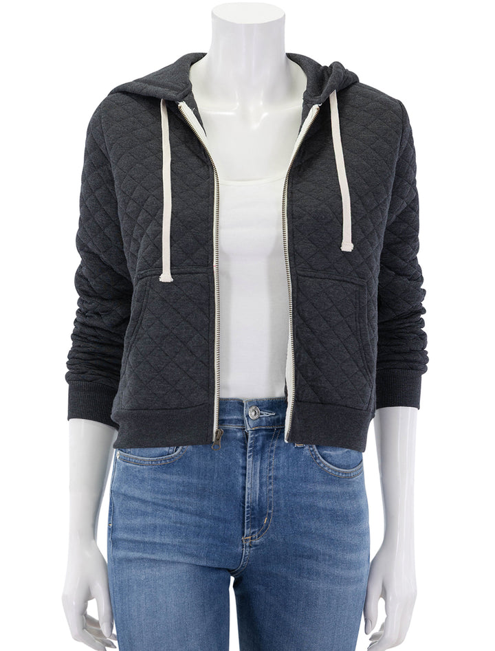 corbet full zip quilted hoodie in dark heather grey