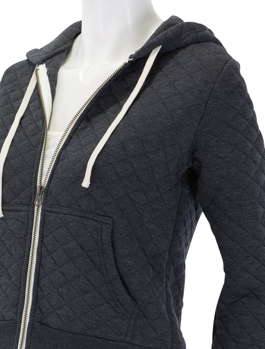 corbet full zip quilted hoodie in dark heather grey