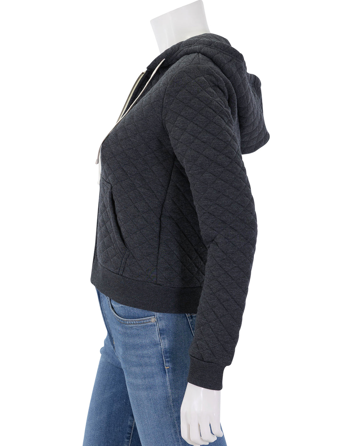 corbet full zip quilted hoodie in dark heather grey