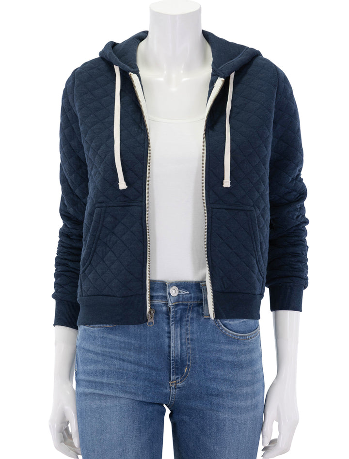 corbet full zip quilted hoodie in navy