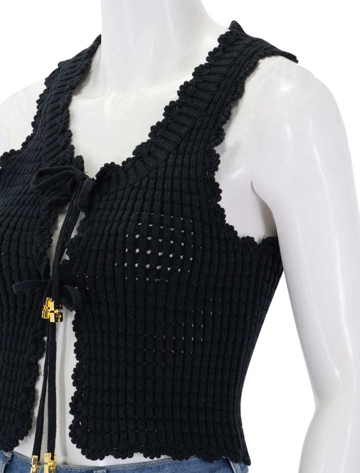 cotton textured lace top in black