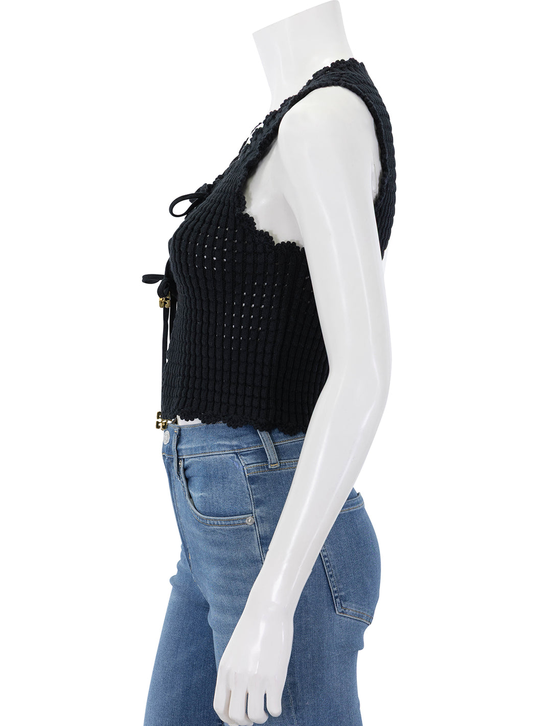 cotton textured lace top in black