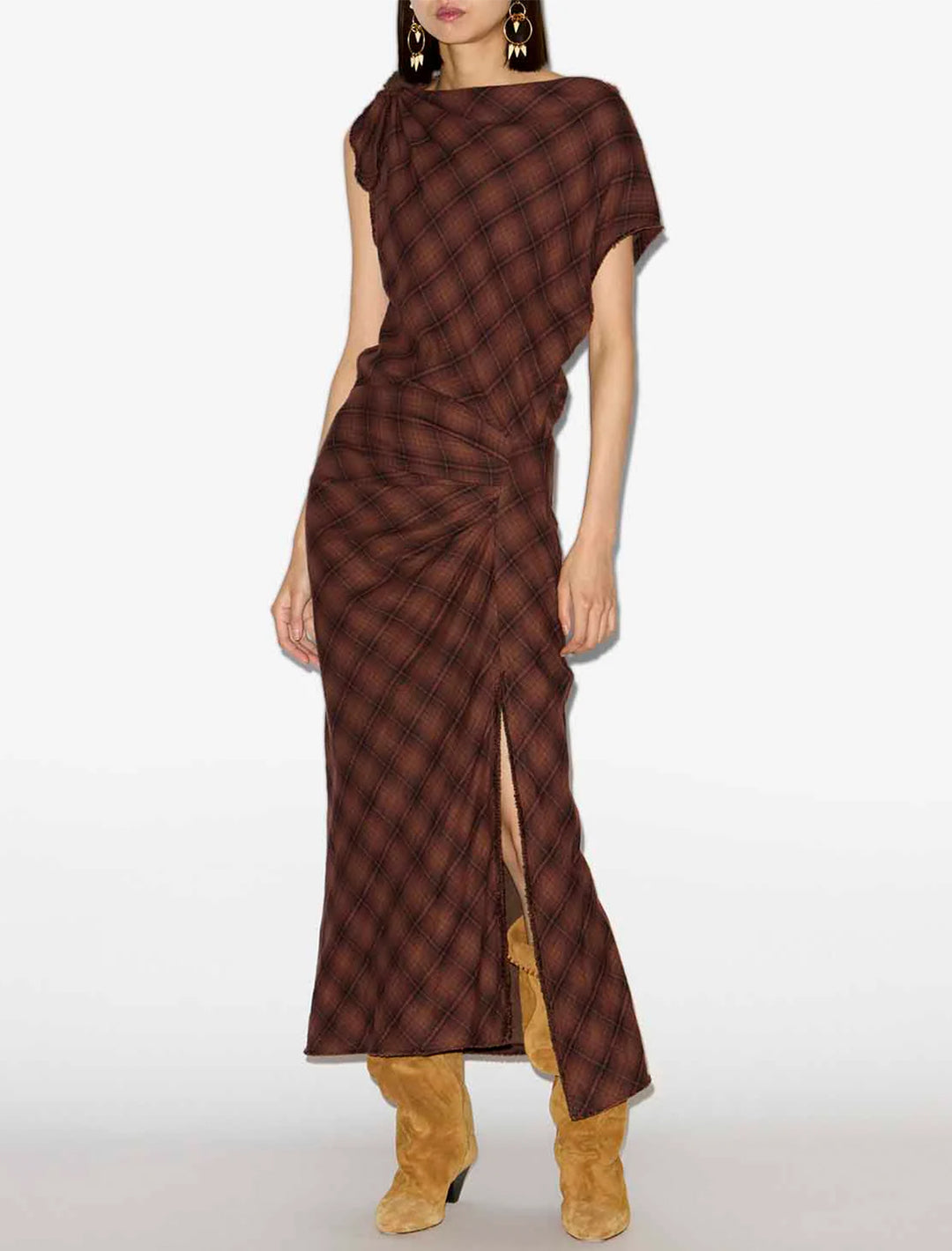 naerys dress in dark bronze plaid
