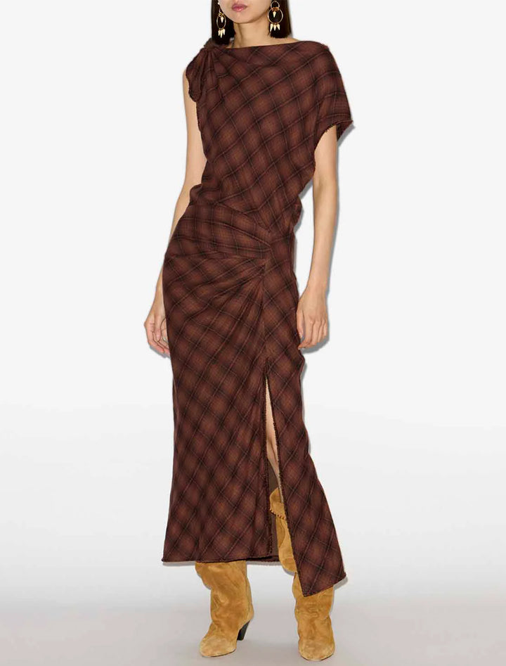 naerys dress in dark bronze plaid
