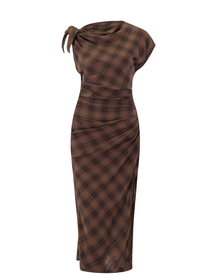 naerys dress in dark bronze plaid