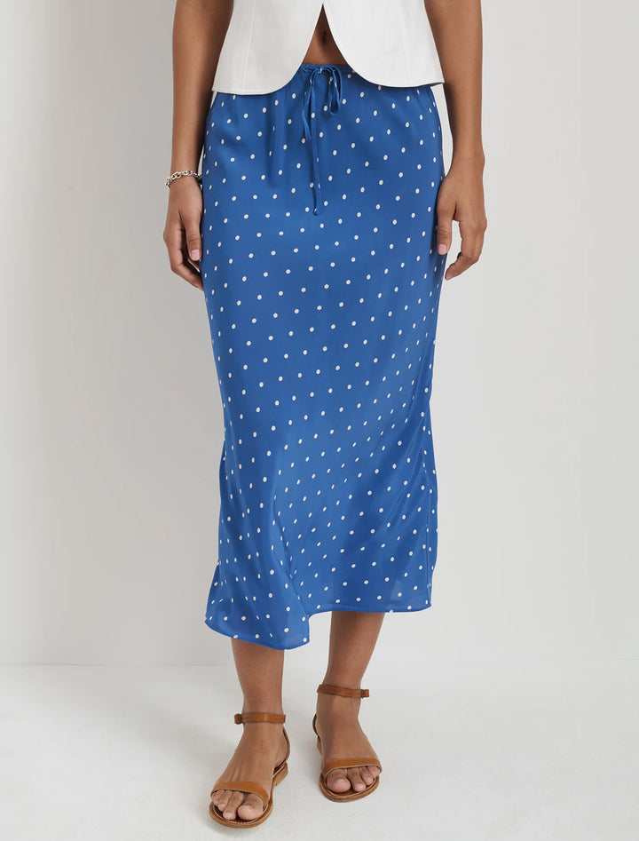 lilly slip skirt in blue with white dots