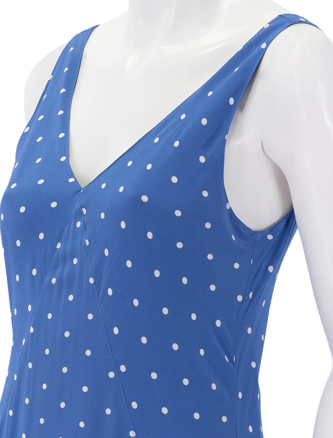 flora dress in blue with white dots