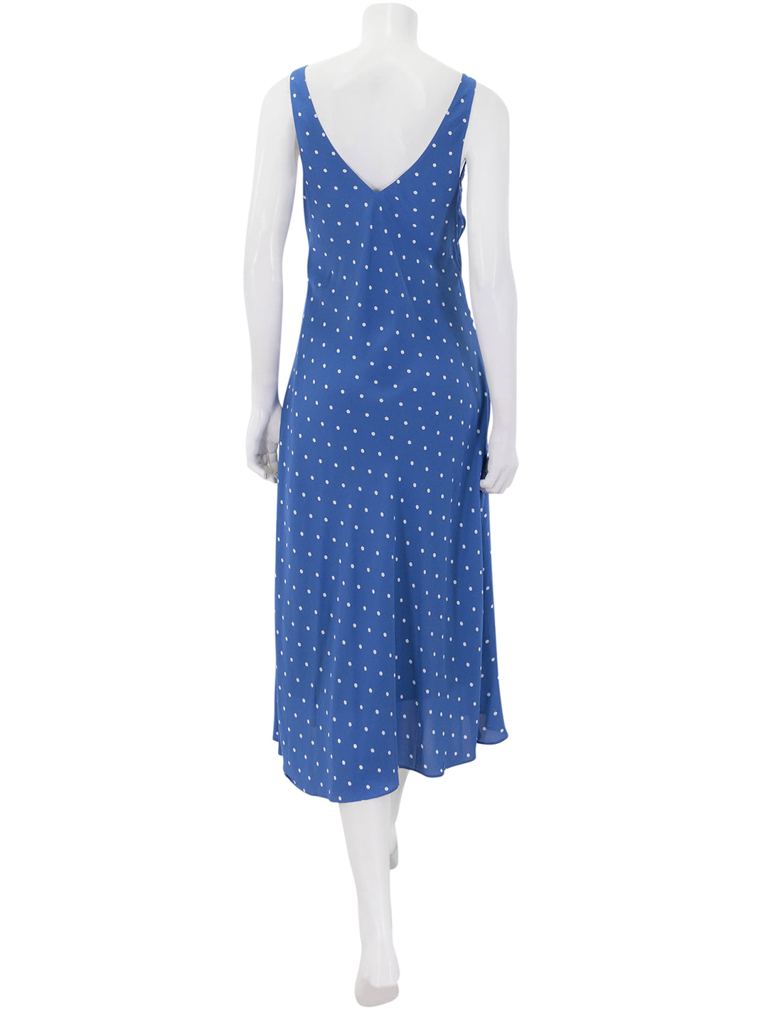 flora dress in blue with white dots