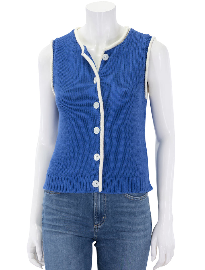 bridget tipped vest in cosmic blue with ivory