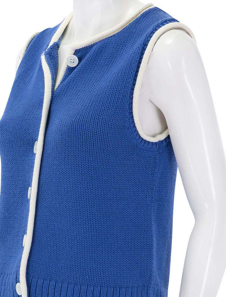 bridget tipped vest in cosmic blue with ivory