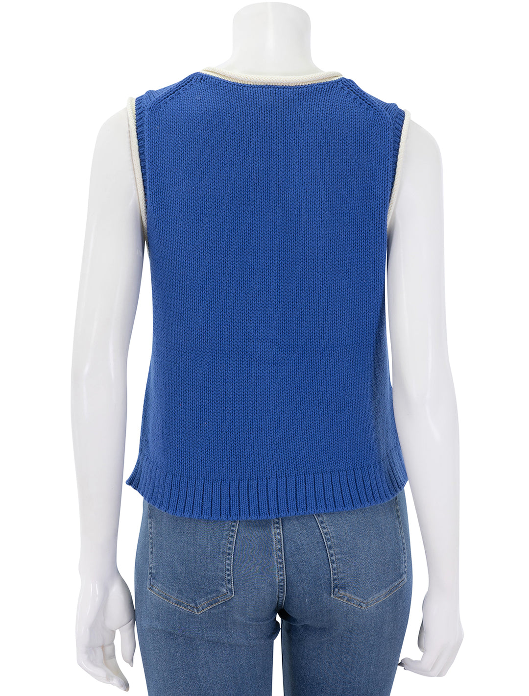 bridget tipped vest in cosmic blue with ivory