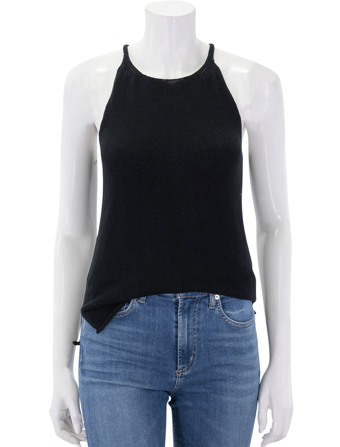 front view of josie tank in black linen cotton