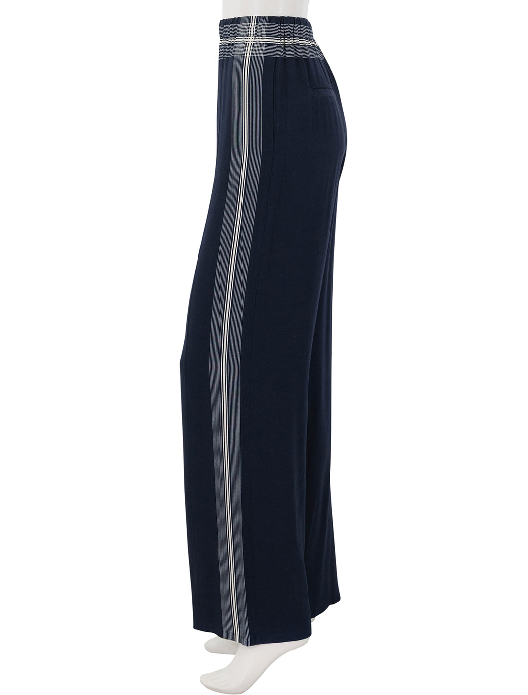 side view of handkerchief stripe pull on pants in coastal and pale canyon
