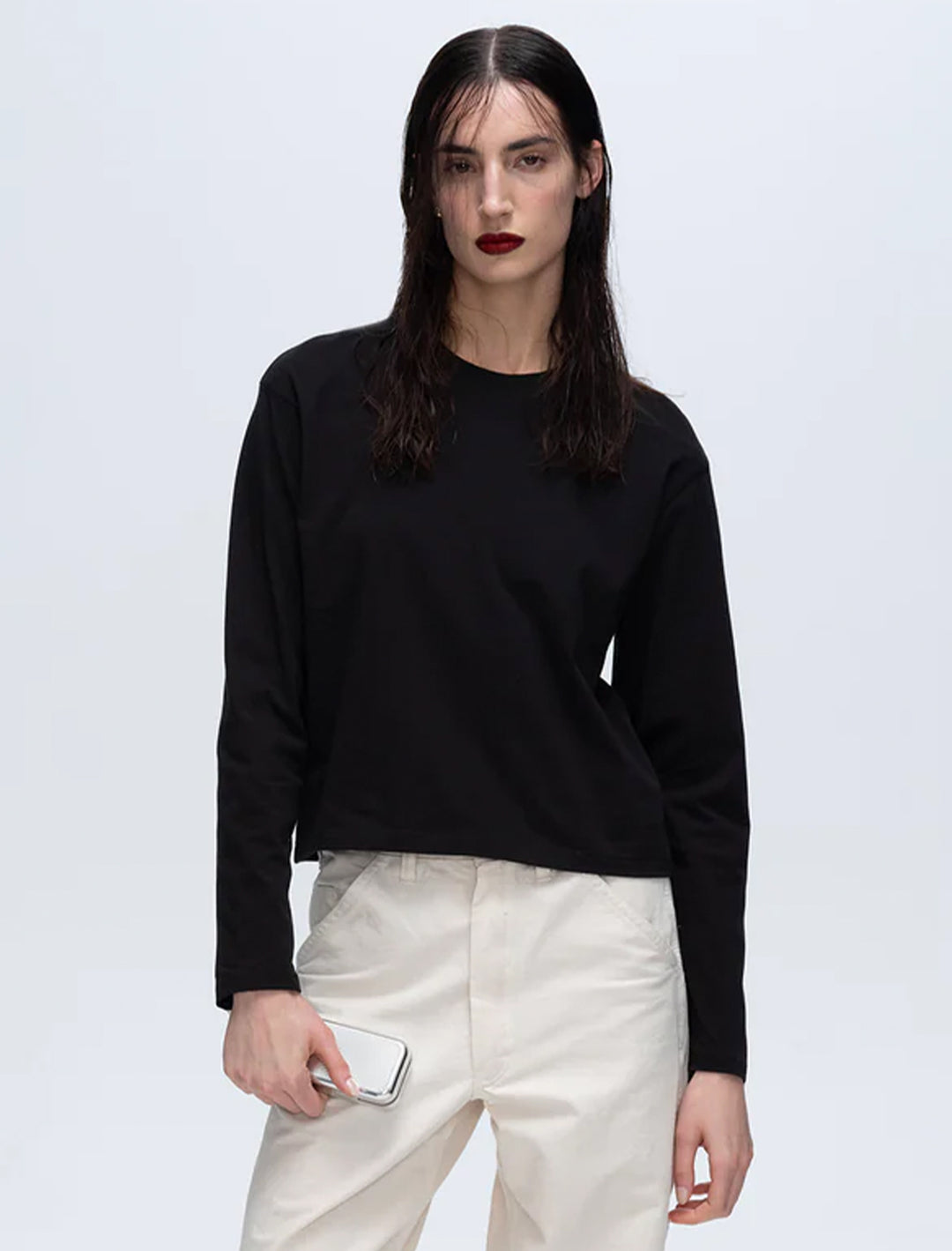 classic jersey long sleeve boy tee in black