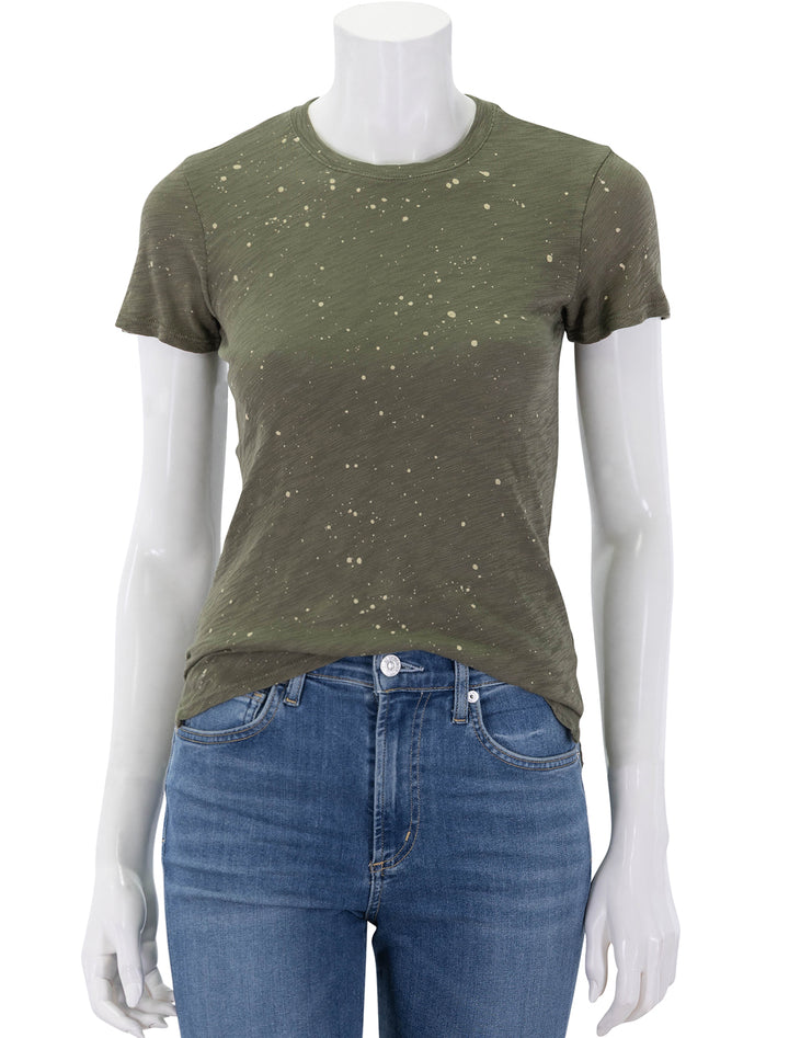 slub jersey splatter paint schoolboy tee in army / faded dune